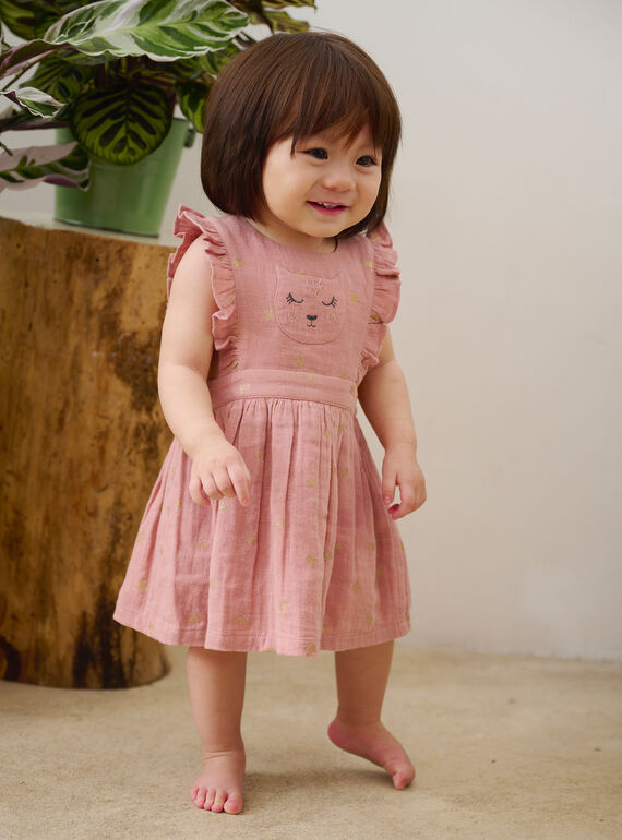 Baby girl pink dress with palm tree print TICRIROB2 / 24SG09L3ROB312